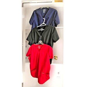 Cherokee Womens Scrub Tops LARGE Lot of Three Red Blue & Black
